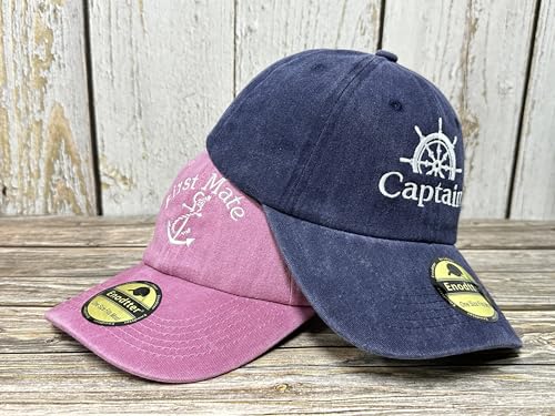 Embroidered Captain & First Mate Baseball Caps Set for Men Women - color: Captain First Mate (Navy Blue & Washed Pink)
