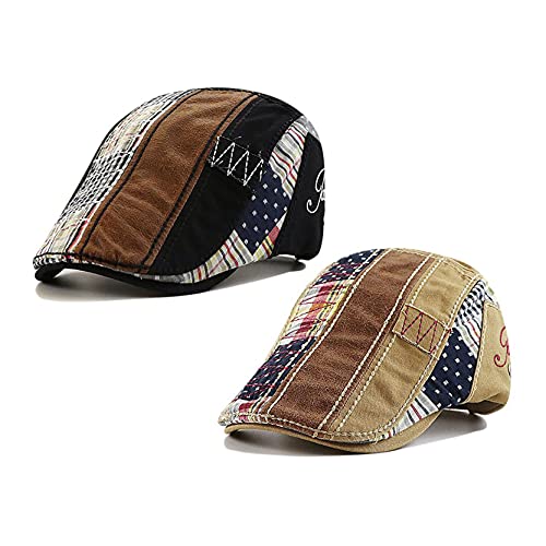 2 Pack Men's Plaid Cotton Flat Newsboy Ivy Cabbie Golf Gatsby Cap Hat - color: 648bb