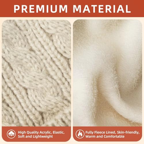 FISFET Beanies Women with Double Pom Pom, Winter Hats for Women Cold Weather Warm Knit Fleece Lined, Cute Beanie Cap - color: Light Grey