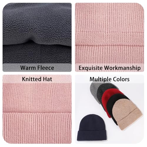 Winter Beanie Hats for Women Men Fleece Slouchy Knit Thick Beanies Warm Thermal Snow Ski Hat Gifts for Cold Weather - color: Pink