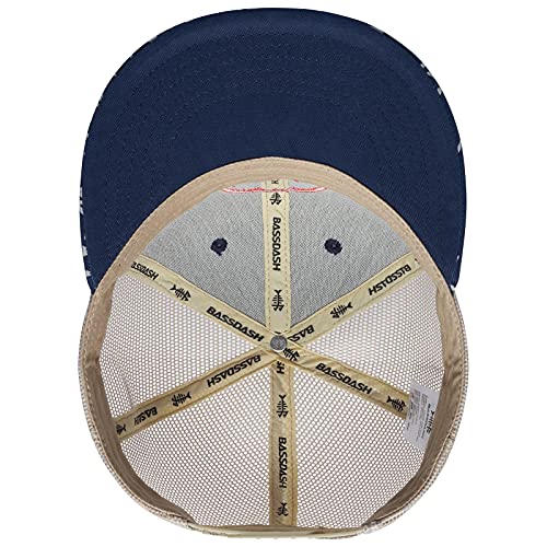 BASSDASH Flat Brim Trucker Cap Adjustable Snapback Hat Mesh Back for Men Women - color: Navy Blue