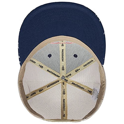 BASSDASH Flat Brim Trucker Cap Adjustable Snapback Hat Mesh Back for Men Women - color: Navy Blue