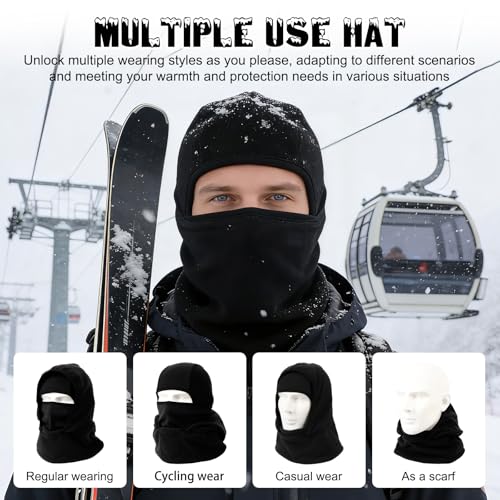 Outdoor Winter Warm Hat Neckband Integrated Cycling Mask, Winter Balaclava Ski Mask, Windproof Fleece Face Cover - color: Black