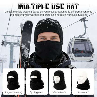Outdoor Winter Warm Hat Neckband Integrated Cycling Mask, Winter Balaclava Ski Mask, Windproof Fleece Face Cover - color: Black