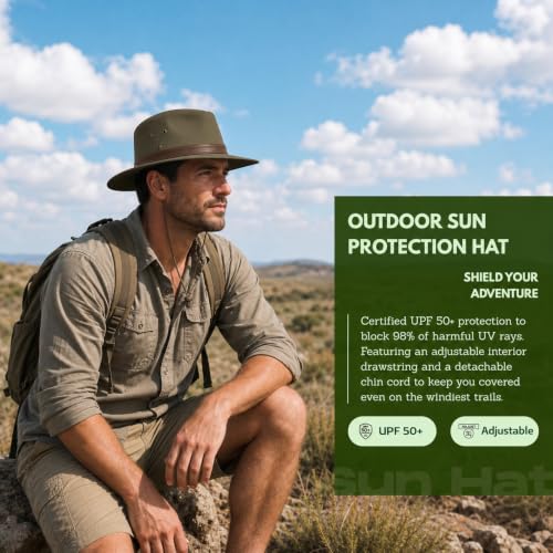 TOP-EX Aussie Safari Sun Hat for Men & Women, UPF 50+ Wide Brim, M-XXL Fit - color: Olive Green, size: Large