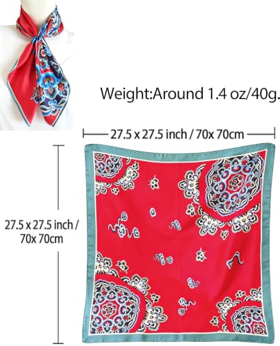 Dailyacc Hair Bandanas Scarf For Women Lightweight Fashion Neck Silk Satin Head Scarves For Sleeping Handbags Scarf - color: 11-auspicious Red Cloud/27.5*27.5in