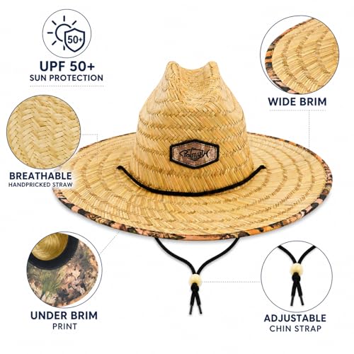 Palmyth Straw Hat for Men & Women Sun Hats, Beach Hat, Fishing Hat UPF 50+ - color: Mistygrovecamo