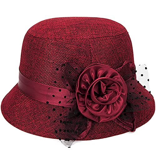 Glamorstar Vintage Felt Cloche Hat Winter Floral Fedora Bucket Hat Bowler Hats - color: Red 3
