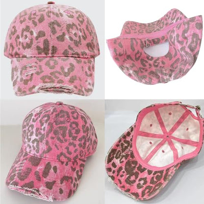 Baseball Hats for Women Men Adjustable Leopard Print Dad Trucker Hat Cotton Sun Protection Caps Sports Golf Medium - color: Pink-scratch Brim