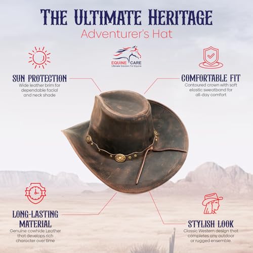 Equine Care Leather Cowboy Hat for Men & Women, Genuine Leather Western - color: Antique Brown, size: 7 1/4-7 3/8