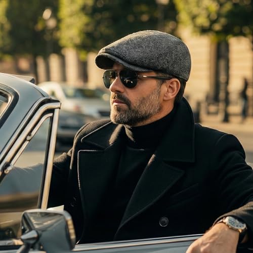 meioro Mens Wool Blend Tweed Newsboy Flat Cap Gatsby Irish Cabbie Ivy Cap Adjustable Newsboy Hat Warm Fleece Winter Hats - color: Grey