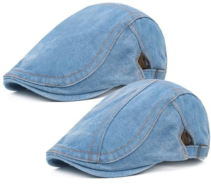 DIYDECAL 2 Pack Denim Mens Newsboy Flat Caps Ivy Gatsby Golf Hunting Cabbie Beret Hats
