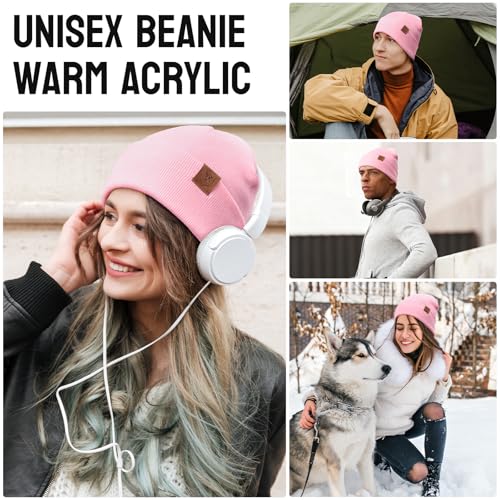 OZERO Beanie for Men and Women, Double-Layer Cuffed Knit Winter Hat - color: Pink