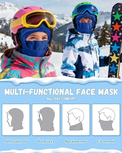 AWAYTR Kids Balaclava Ski Mask for Boys Girls - Fleece Windproof Winter Cap - color: Royal Blue