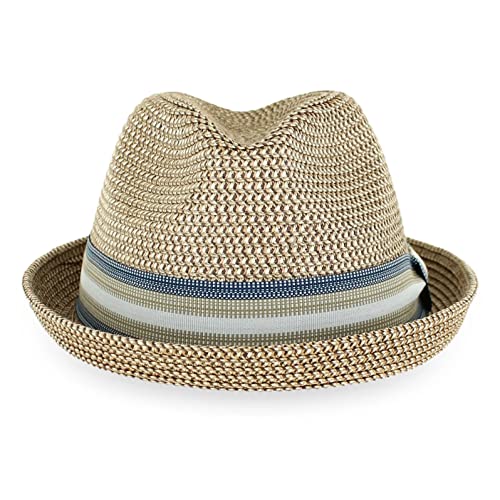 Belfry Men/Women Summer Straw Pork Pie Trilby Fedora Hat in Blue, Tan, Black - color: Tan, size: Medium