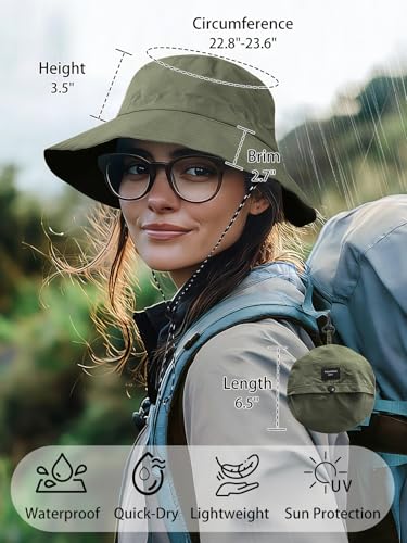 Splash-Proof Packable Bucket Hat for Men Women Lightweight Foldable Fishing Hiking Sun Hat with Adjustable Chin Strap - color: Green
