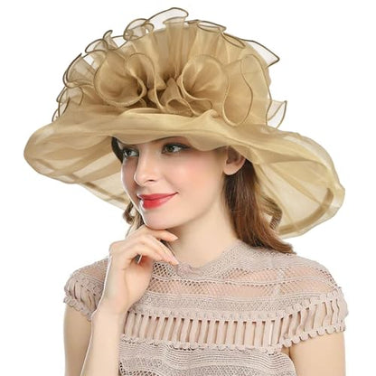 2026 Derby Hats for Women Ladies, Classy Organza Sun Hat, Church Tea Party Wedding Kentucky Fascinator Hat - color: 4541-pw