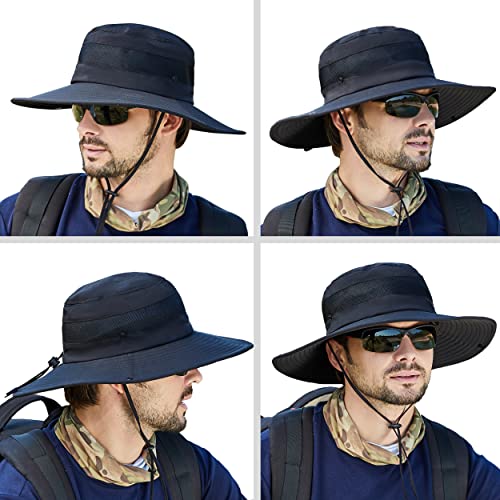 Muryobao Men's Boonie Hat UPF 50+ Summer Sun Hat UV Protection Wide Brim Waterproof Bucket Hat for Beach Fishing Cap - color: Black