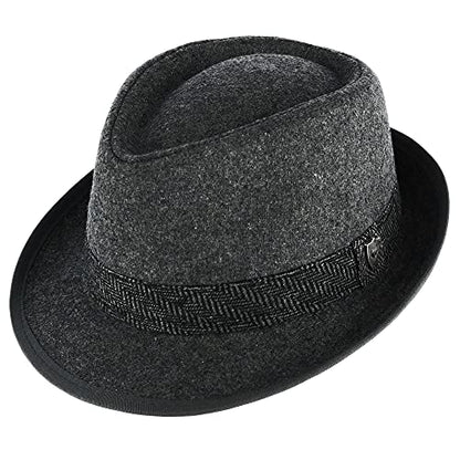 Men’s Fedora, 2” Brim, Classic Wool Blend with Herringbone Band - color: Grey, size: Large