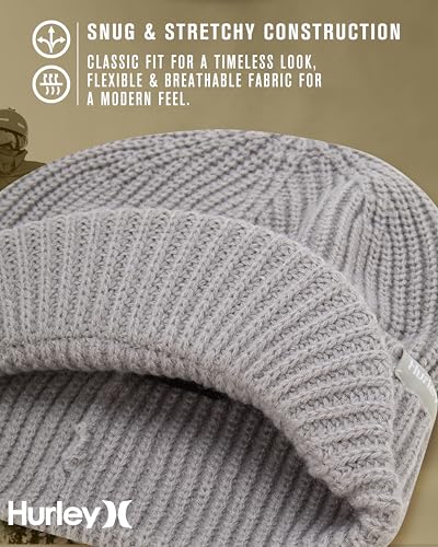 Hurley Womens Caylin Ribbed Cable Knit Beanie with Visor - color: Light Grey