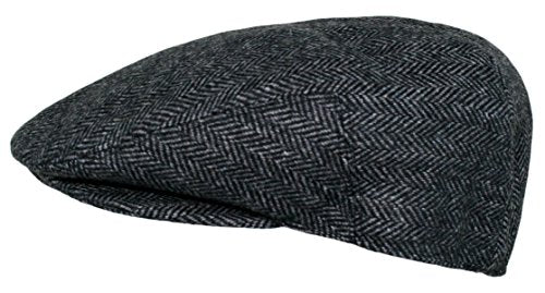 EPOCH Men's Herringbone Wool Tweed Newsboy Ivy Cabbie Driving Cap - color: 1935-charcoal, size: X-Large