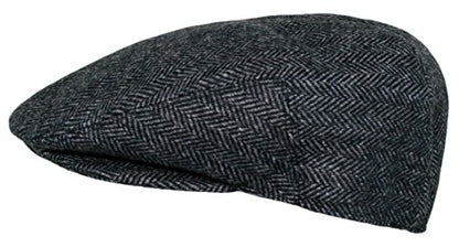 EPOCH Men's Herringbone Wool Tweed Newsboy Ivy Cabbie Driving Cap - color: 1935-charcoal, size: X-Large