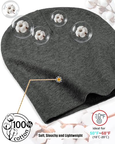 ROYBENS Thin 100% Cotton Beanie for Men Women Lightweight Slouchy Chemo Hat - color: 1pcs-dark Gray