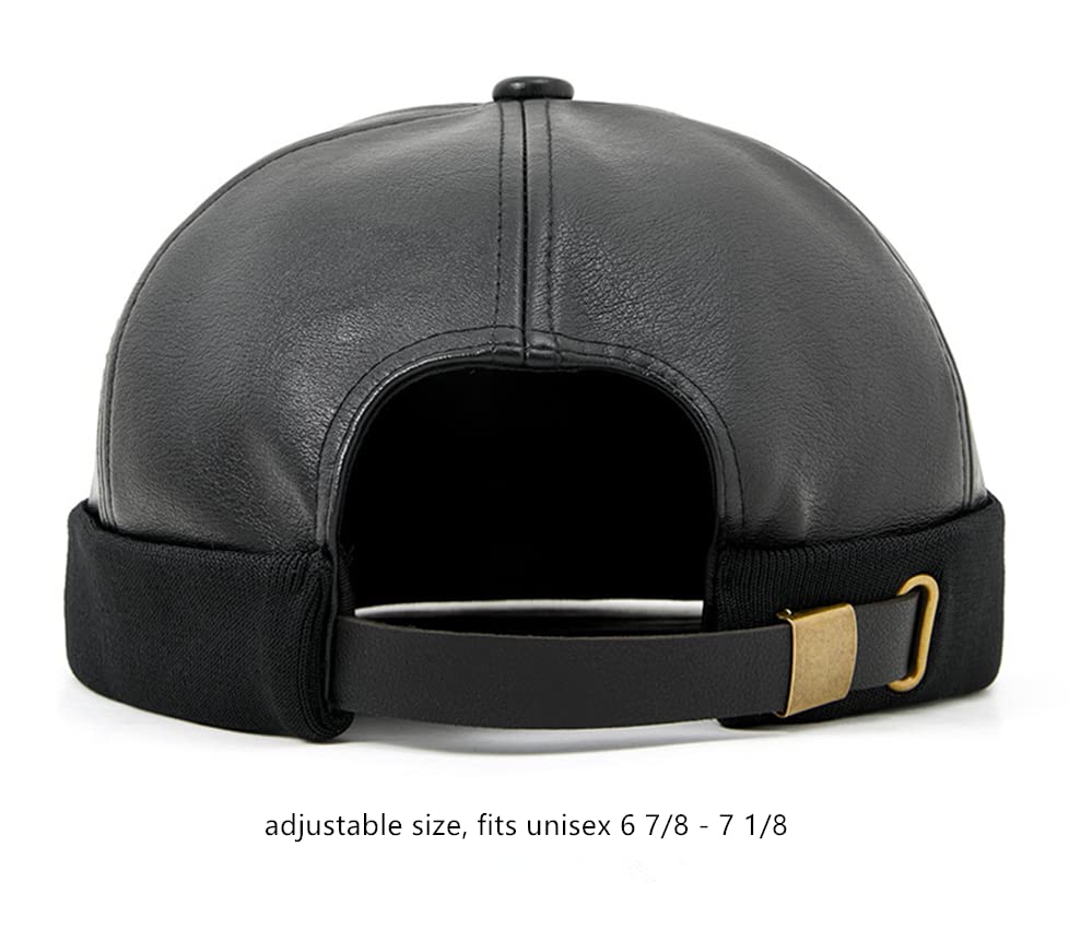 Unisex Faux Leather Docker Cap Brimless Leon Hat Skull Cap Beanie for Men Women - color: Black