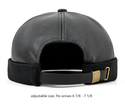 Unisex Faux Leather Docker Cap Brimless Leon Hat Skull Cap Beanie for Men Women - color: Black