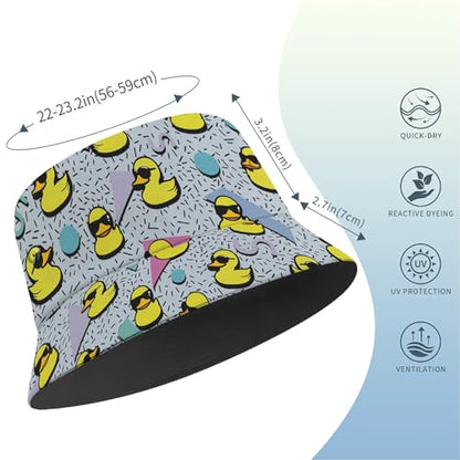 Amasnay Neon Bucket Hat Cotton Double-Side-Wear Reversible Sun Hat for Women Men, Summer Vacation Travel Beach Fisherman Hat - color: 80s 90s Duck