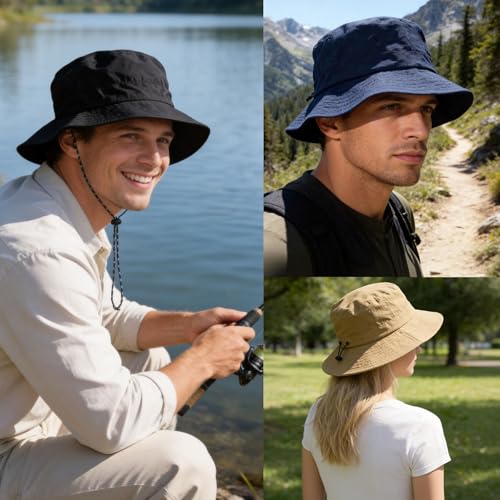 PFFY Packable Sun Bucket Hat for Men Women Outdoor UV Protection Sun Hats - color: White (More Loose)