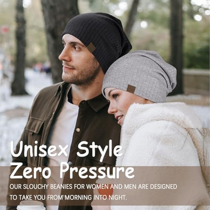 HAMUNI Slouchy Beanie for Men Women Soft Lightweight Chemo Headwear - color: Black
