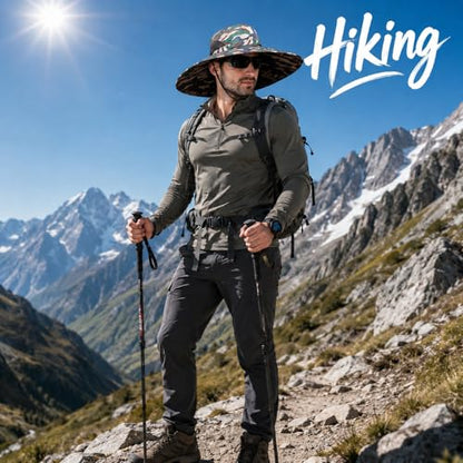 HUAMULAN Men Wide Brim Sun Hat Summer Outdoor Women Bucket Fishing Hats - color: Camouflage Green