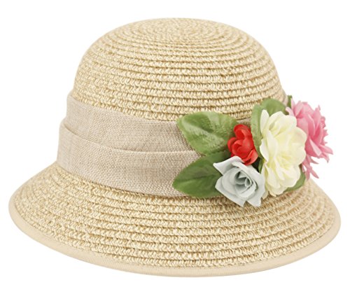 Women's Gatsby Linen Cloche Hat with Lace Band and Flower - color: Cl2796toast