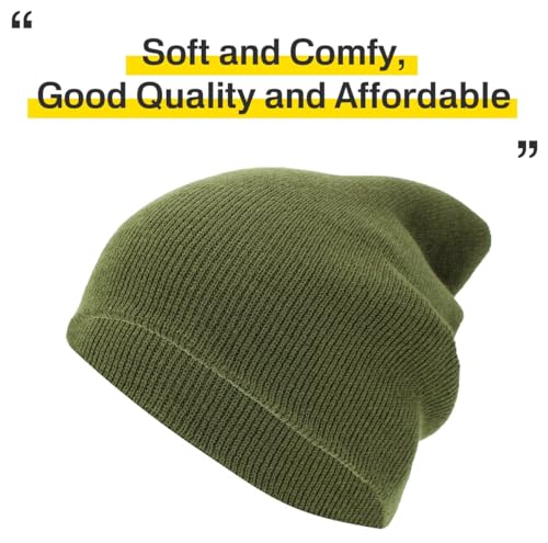 KBETHOS Made in USA Classic Men's Women's Cuffed Folded Acrylic Knit Beanie Hat Solid Unisex Cold - color: Olive Solid Long Beanie