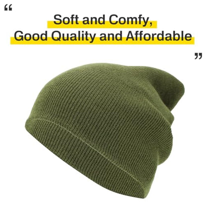 KBETHOS Made in USA Classic Men's Women's Cuffed Folded Acrylic Knit Beanie Hat Solid Unisex Cold - color: Olive Solid Long Beanie
