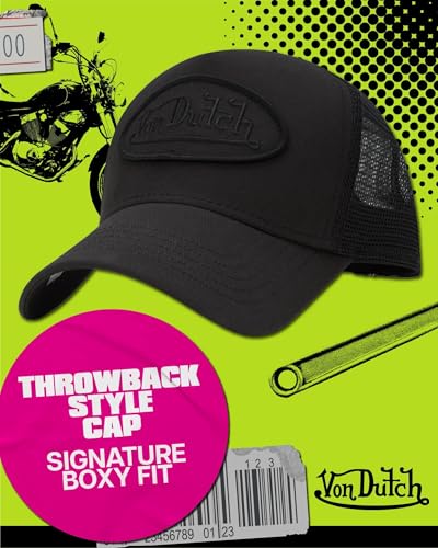 Von Dutch Unisex Trucker Hat - Retro Classic Solid Color Mesh Back Snapback Baseball Cap for Men & Women. - color: Black/Black