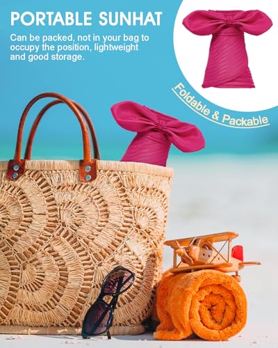 Century Star Sun Hat for Women Wide Brim Zip-Off Beach Hat Visor Ponytail UV Protection Summer Visors - color: Rose Red