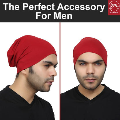 BISMAADH Unisex Soft Cotton Fashion Slouchy Beanie Headwear Skull Hair Cover Sleep Cap Hat for Frizzy Natural Curly Hair - color: Maroon