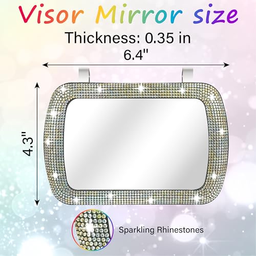 BFXM Car Visor Mirror, Clip-On Car Mirror Vanity with Coloful Bling Diamond - color: Colorful
