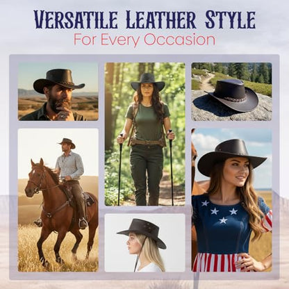 Equine Care Leather Cowboy Hat for Men & Women, Genuine Leather Western - color: Dark Brown, size: 7 1/4-7 3/8