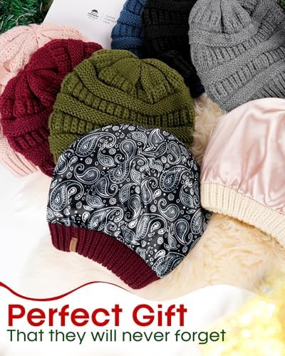 FURTALK Winter Beanie Hat for Women Satin Lined Cable Knit Chunky Slouchy Beanies Skull Warm Cap - color: Aged Brick