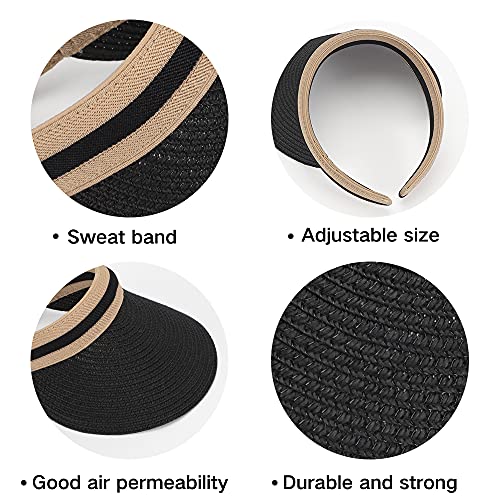 Women Summer Sun Hat Lady's Portable Beach Visor Bowknot Straw Hat - color: Black4