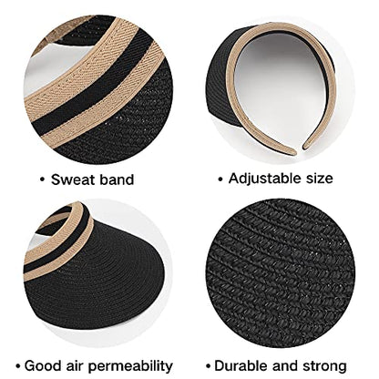 Women Summer Sun Hat Lady's Portable Beach Visor Bowknot Straw Hat - color: Black4