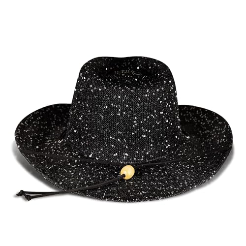 Lucky Brand Women's Straw Cowboy Hat | Rope Design | Western | Style | Fashion | Sun Protection | Breathable - color: Metallic Straw - Black