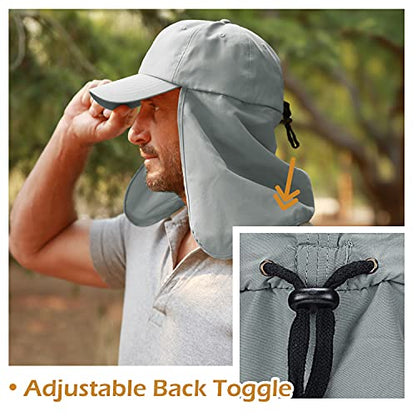Solaris Mens Sun Hat Neck Flap 2 in 1 Foldable Waterproof UPF 50+ Baseball Cap Fishing Hiking Outdoor - color: #5 Gray