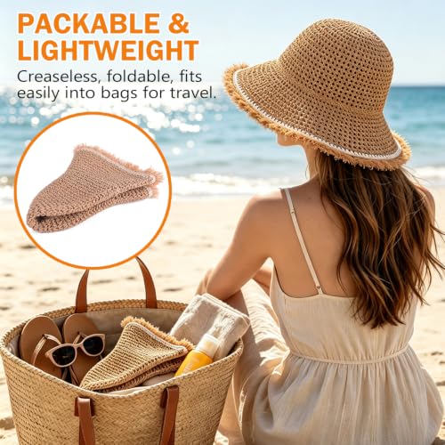Women's Straw Bucket Sun Hat, Packable Floppy Wide Brim Beach Hat - color: Khaki