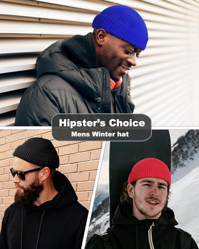 Short Fisherman Beanie for Men Women Wool Knit Cuff Winter Hats - color: 1pcs-blue