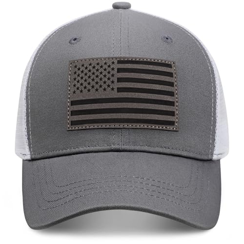 American Flag Trucker Hat - Snapback Hats for Men Women Baseball Cap - Breathable Mesh & Adjustable Fit for Casual Wear - color: Carbon Grey-1