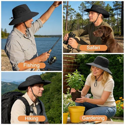 Sun Hat for Men Women UV Protection Wide Brim Fishing Hats Breathable UPF 50+ Boonie Bucket Hats Beach Safari Hiking Garden - color: 1 Pack Black-1